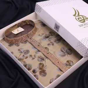 Premium China Silk Printed Panjabi - Biscuit Leaf