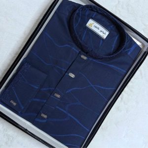 Royal Blue Jacquard with Signature Embroidery & Kaflin Cuffs