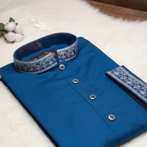 Teal Blue Bamboo Cotton Panjabi