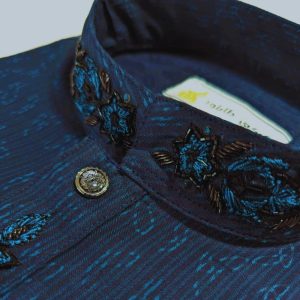 Blue Jacquard Panjabi with luxury placket Karchupi Work.