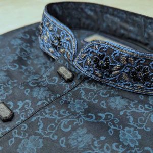 Luxury Dark Green Jacquard Panjabi with Artisanal Karchupi Work