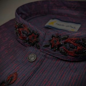 Maroon Jacquard Panjabi with luxury placket Karchupi Work.